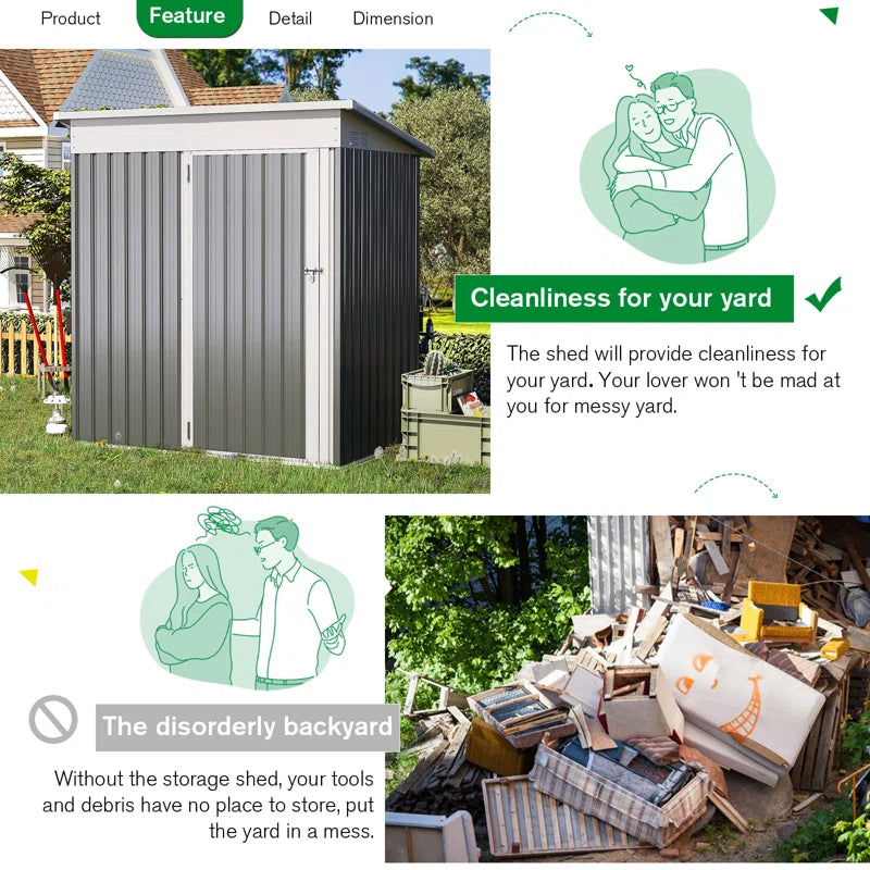 5 Ft. W X 3 Ft. D Metal Lean-To Garden Shed